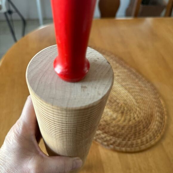 Lefse Wood Rolling Pin Grooved Corrugated Red Handle for Scandinavian Flatbread - Picture 10 of 12
